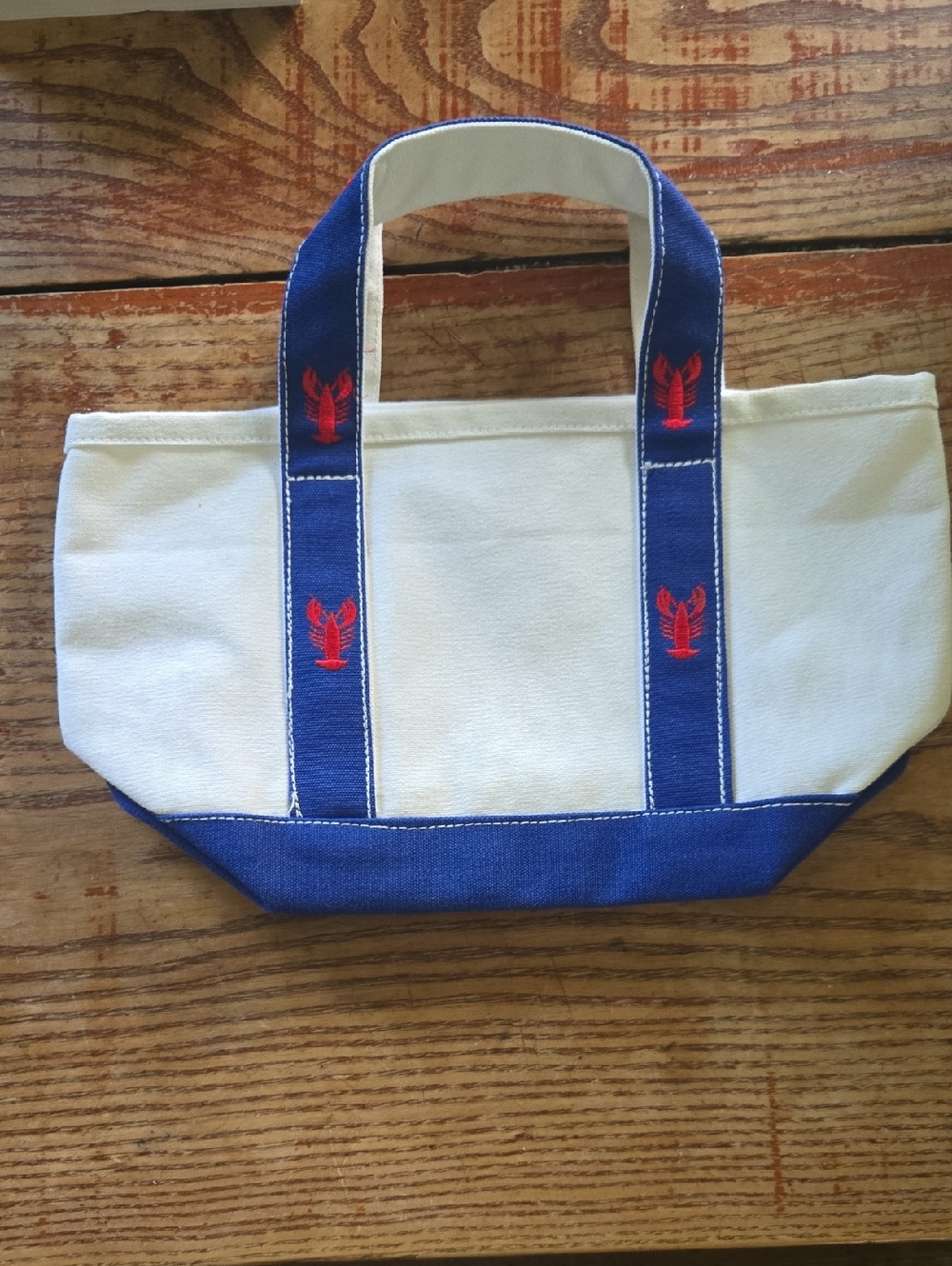 Cream Canvas Boat And Tote with Blue Straps and Red Lobster Embroidery